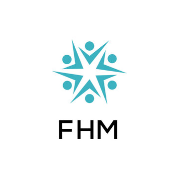 FHM letter logo design on white background.