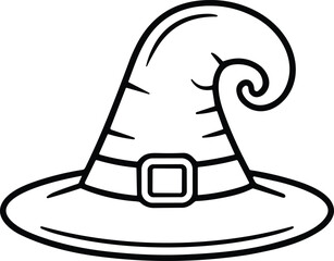 Halloween Witch Hat Line Art Vector Illustration