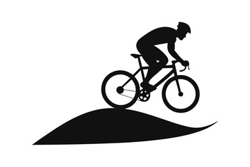 Fototapeta premium Silhouette illustration vector design of a cyclist riding up a steep hill.eps