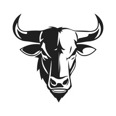 A bull logo with powerful horns. Animal icon template. Aggressive and dynamic style symbolizing strength, courage and fortitude. Animal head, horned beast, strong symbol