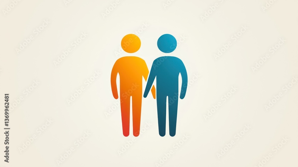 Aufkleber a clean and modern vector-style design showing an abstract icon of two figures standing side by side