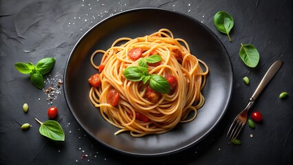 spaghetti with tomato sauce and basil