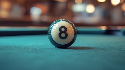 Eight ball on pool table