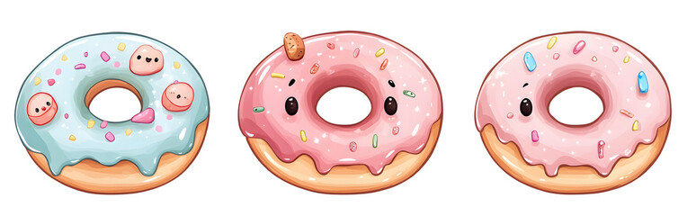 Adorable Cartoon Donuts: Pink and Blue Glazed Delights