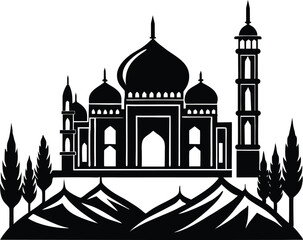 Taj Mahal silhouette vector illustration, iconic Indian landmark and architectural symbol
