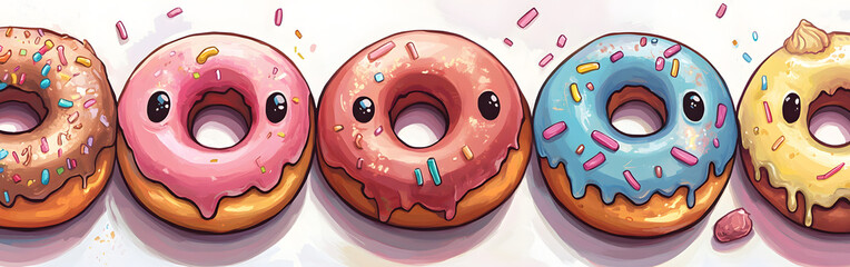 Cute Cartoon Donuts with Sprinkles - Sweet Treats Digital Art