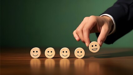 Customer service and Satisfaction concept ,Business people are touching the virtual screen on the smiley face   icon to give satisfaction in service