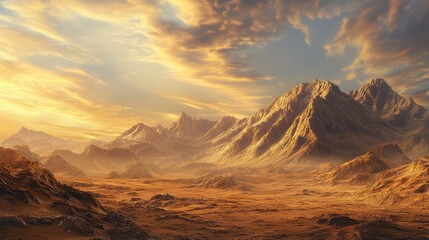 Fototapeta premium Golden desert mountains at sunset