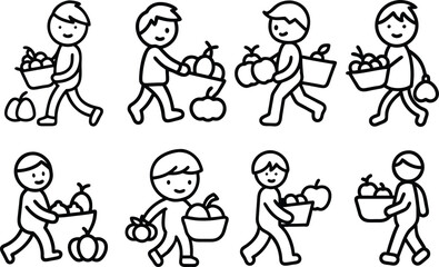 Smiling children with flowers, a playful vector illustration of a food delivery icon