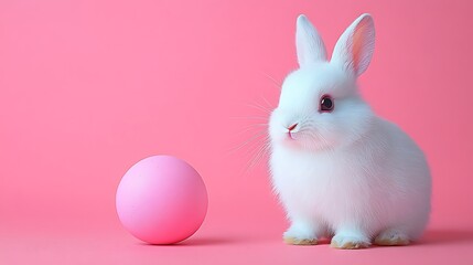 Obraz premium Cute Bunny Easter Egg Pink Background