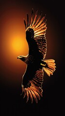 Mexican golden eagle soaring in minimalist silhouette on clear sky