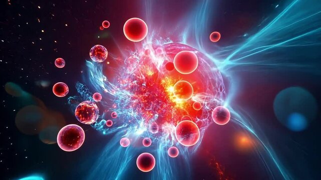 An abstract visualization featuring a network of interconnected nodes with several prominent pulsating red elements indicating bots being targeted and eliminated by dynamic waves of