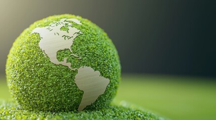 Globe 3D eco friendly globe covered in lush green leaves, promoting nature conservation and sustainability.