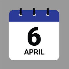 Vector illustration of a calendar icon showing dates and events. APRIL 6 Calendar Icon – Flat Design, Minimalist Date Illustration