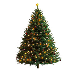 Fototapeta premium Brightly Lit Christmas Tree with Decorations and Star Topper