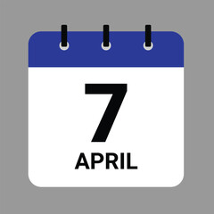 Vector illustration of a calendar icon showing dates and events. APRIL 7 Calendar Icon – Flat Design, Minimalist Date Illustration