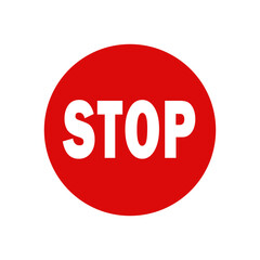 Red STOP Sign with White Text – Traffic Warning