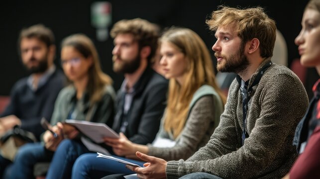 A group of startups pitching their ideas to a panel of investors during a business competition event.