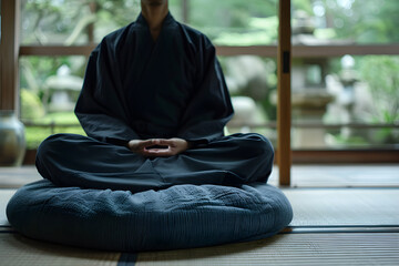Practicing Zazen Meditation in Serene Surroundings: Blossoming Inner Peace