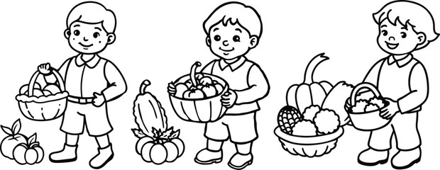 Cartoon Thanksgiving Harvest Feast Coloring Page