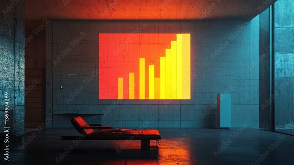 Poster a progress bar projected on a wall, showing 100% completion during a project presentation.