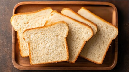 Freshly Sliced White Bread on a Wooden Tray for Culinary Use