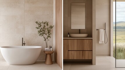 Fototapeta premium Elegant Modern Bathroom Design with Minimalist Aesthetic Appeal