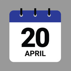 Vector illustration of a calendar icon showing dates and events. APRIL 20 Calendar Icon – Flat Design, Minimalist Date Illustration
