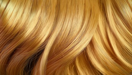 Fototapeta premium Shiny Blonde Wig Texture Golden Synthetic Hair Closeup View