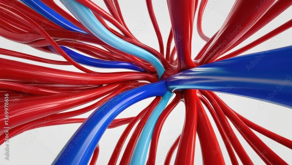 Poster dynamic flow of red and blue abstract art digital design conceptual space close-up perspective