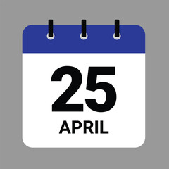 Vector illustration of a calendar icon showing dates and events. APRIL 25 Calendar Icon – Flat Design, Minimalist Date Illustration