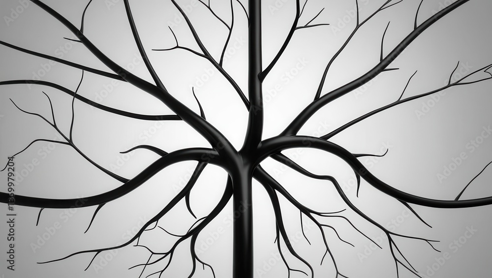 Poster intricate black tree branch structure abstract art minimalist design studio setting close-up view na