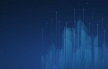 Smart city digital background. Building Technology, Futuristic Architecture.