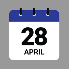 Vector illustration of a calendar icon showing dates and events. APRIL 28 Calendar Icon – Flat Design, Minimalist Date Illustration