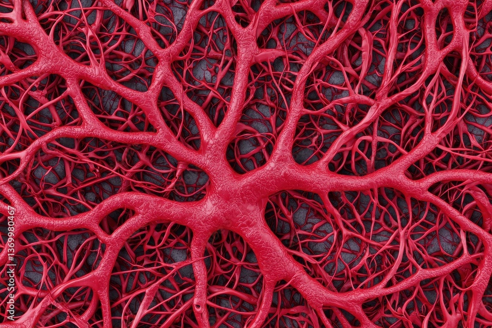 Poster exploring intricate red vein structures science laboratory 3d render abstract close-up biological co