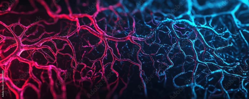 Poster vibrant neural network patterns abstract digital art studio environment colorful display scientific 