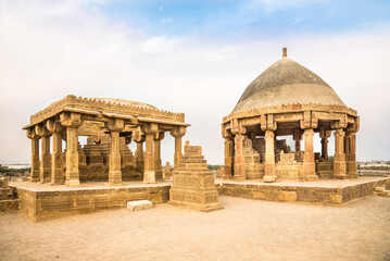 View at the Chaukhandi tombs near Karachi in Pakistan