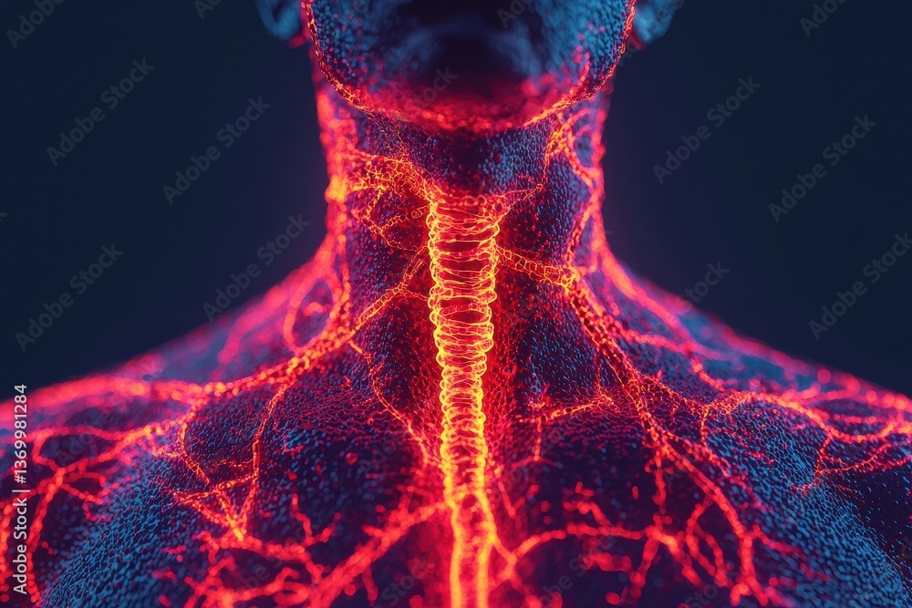 Poster dynamic visualization of human vascular system 3d render medical science dark background abstract re