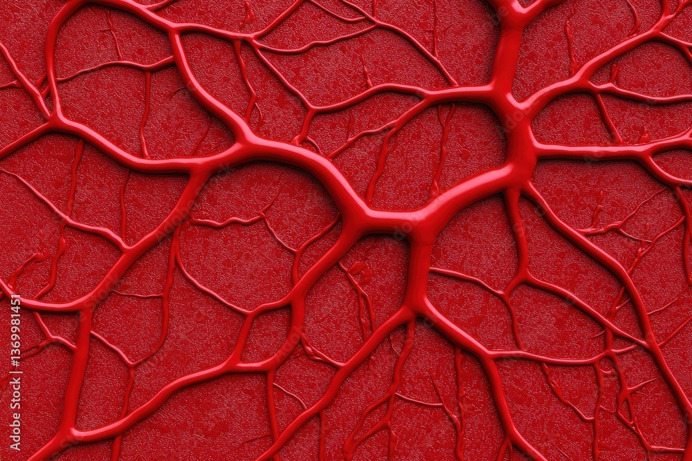 Poster exploring intricate red veins abstract art digital creation textured background close-up biological 