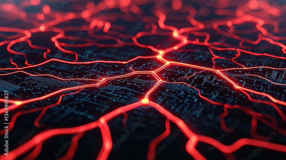 Aufkleber exploring digital networks abstract red veins virtual space digital art cyber environment close-up t