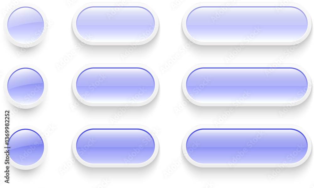 Poster Purple shiny buttons set for user interface, 3D modern buttons design for mobile, web, social media, business.