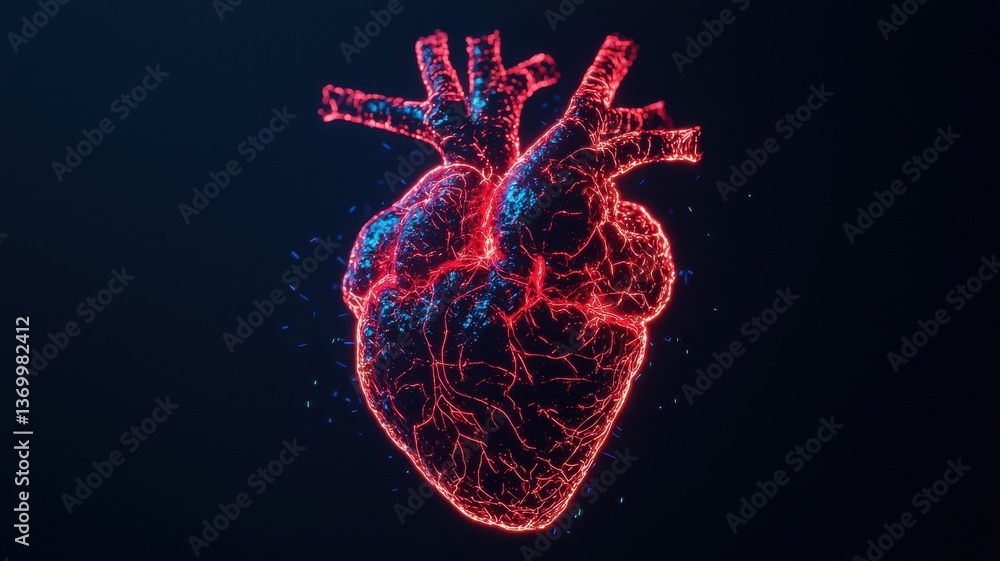 Poster dynamic neon heart visualization digital art studio setting abstract conceptual design close-up pers