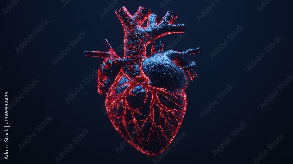 Poster dynamic heart anatomy model digital art 3d rendering abstract environment close-up view medical conc