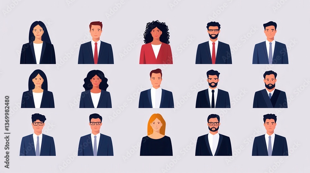 Poster professional networking event featuring diverse business attire modern office space digital corporat