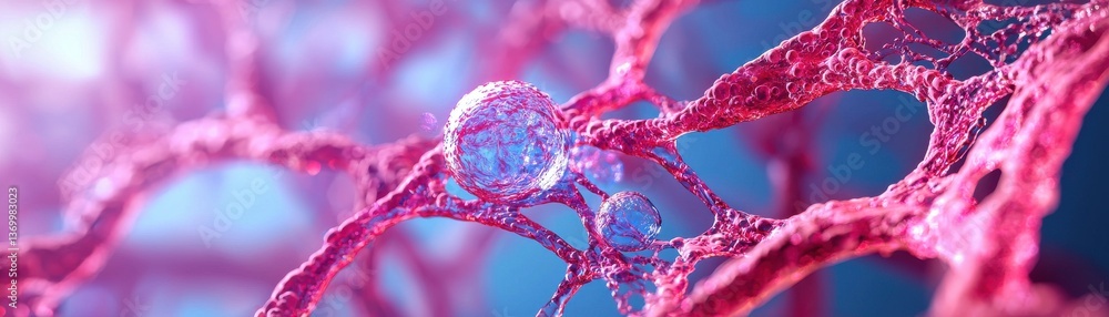 Poster exploring microscopic cellular structures laboratory digital art scientific environment close-up bio