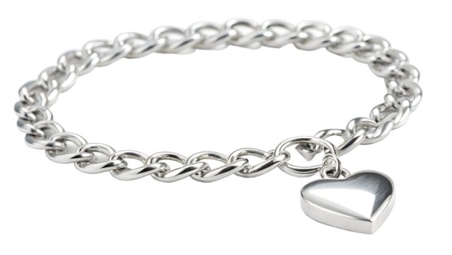 Elegant Silver Chain Bracelet with Heart Charm  A Stunning Piece of Jewelry isolated on white or transparent background Generative AI