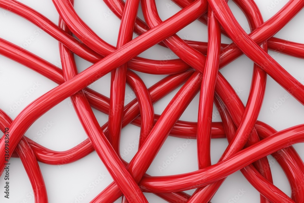 Poster dynamic red cables intertwined studio setting abstract image minimalist environment close-up view vi