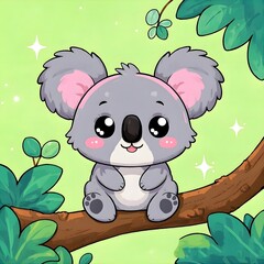Happy Kawaii Koala with Small Smile and Chubby Body on Solid Background