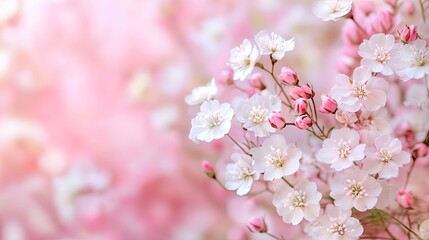 Naklejka premium Delicate Cherry Blossom Flowers in Soft Focus Against Pink Background