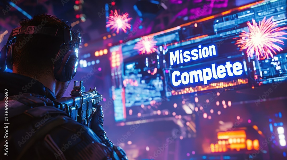 Poster a video game screen displaying 